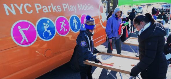 Children enjoy games from the NYC Parks Play Mobile
