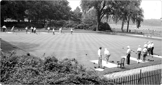 June 24, 1950 shot of the Brooklyn bowling green. Courtesy of Parks Photo Archive, Neg. 26556.