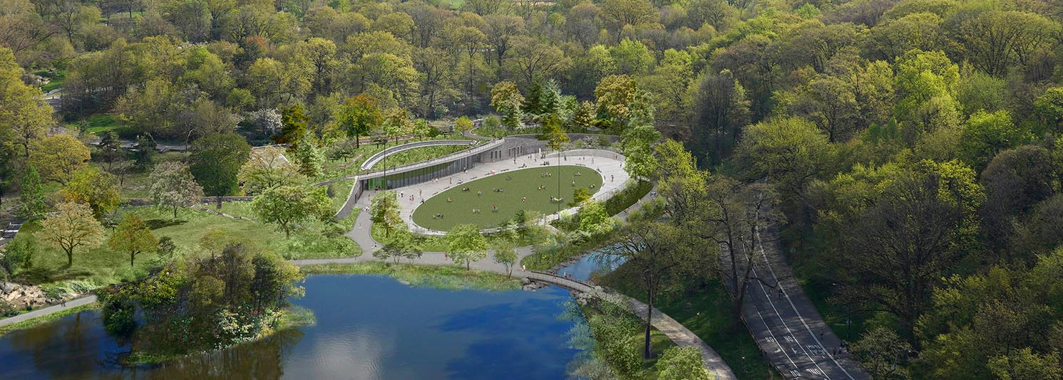 Overhead view of the Davis Center in Central Park