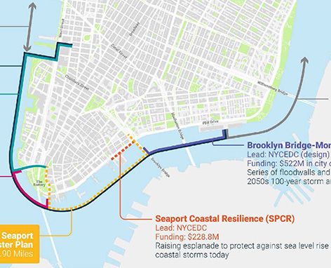 Detail of a map of proposed changes to Lower Manhattan to enhance coastal resiliency