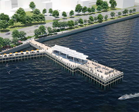 Overhead view rendering of Pier 107 Bobby Wagner Walk
