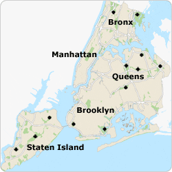 Map of golf course in New York City with links to online reservations