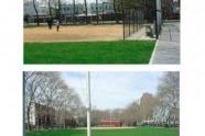 Piture shows new ballfield and plaza area 