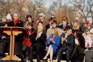 Former President Bill Clinton and RFK's daughter Kerry Kennedy look on as Mayor Bloomberg speaks 