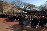The crowd huddles in the cold for the naming of the Robert F. Kennedy Bridge 