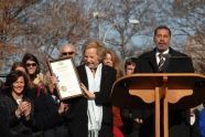 Mrs. Ethel Kennedy holds a certificate presented by Governor David A. Paterson 