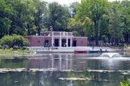The nature center, viewed from across Indian Lake 