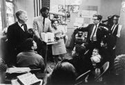 Commissioner Hecksher, Courtney Callender, and Alfred Shapiro at Community Presentation, Lower East Side, 1967 