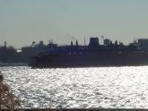 View of Staten Island ferry from Battery Park. 